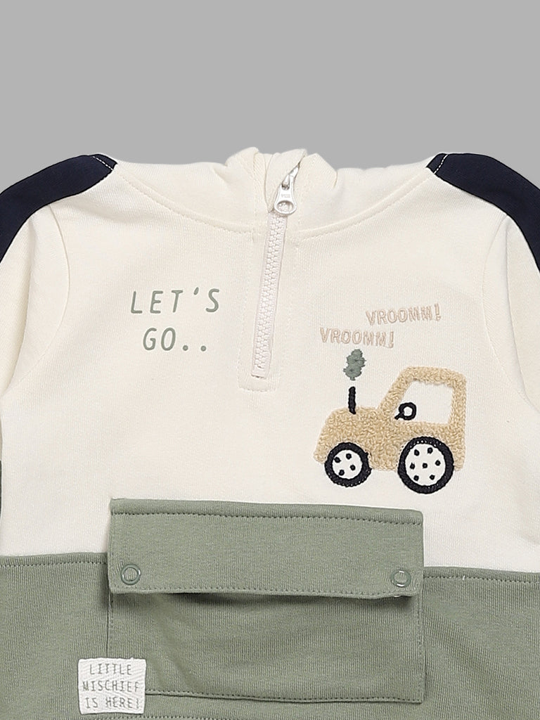 HOP Baby Car Embroidered Olive Sweatshirt