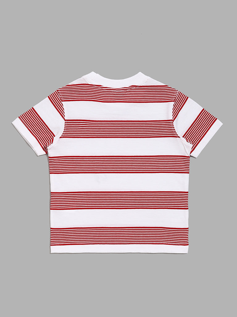 HOP Kids Striped Embroidered Red T-Shirt