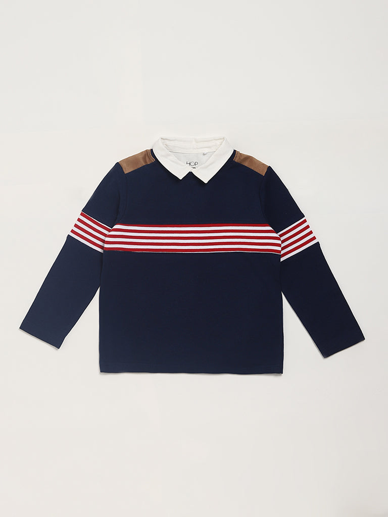 HOP Kids Striped Navy Collared T-Shirt