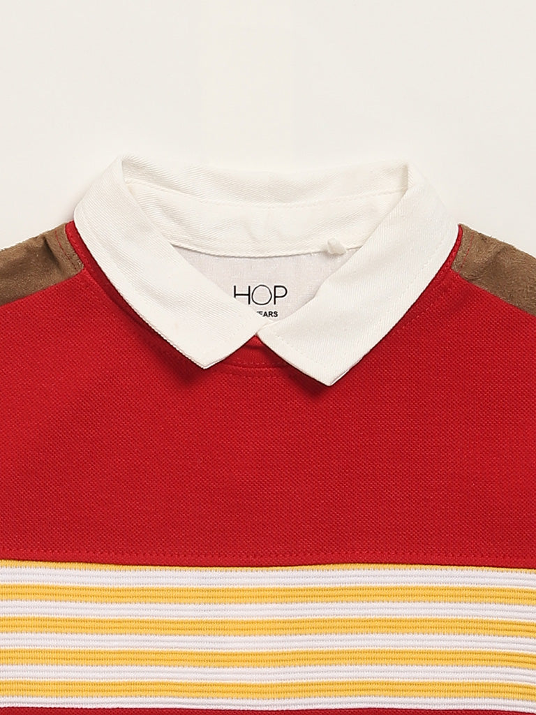 HOP Kids Striped Red Collared T-Shirt