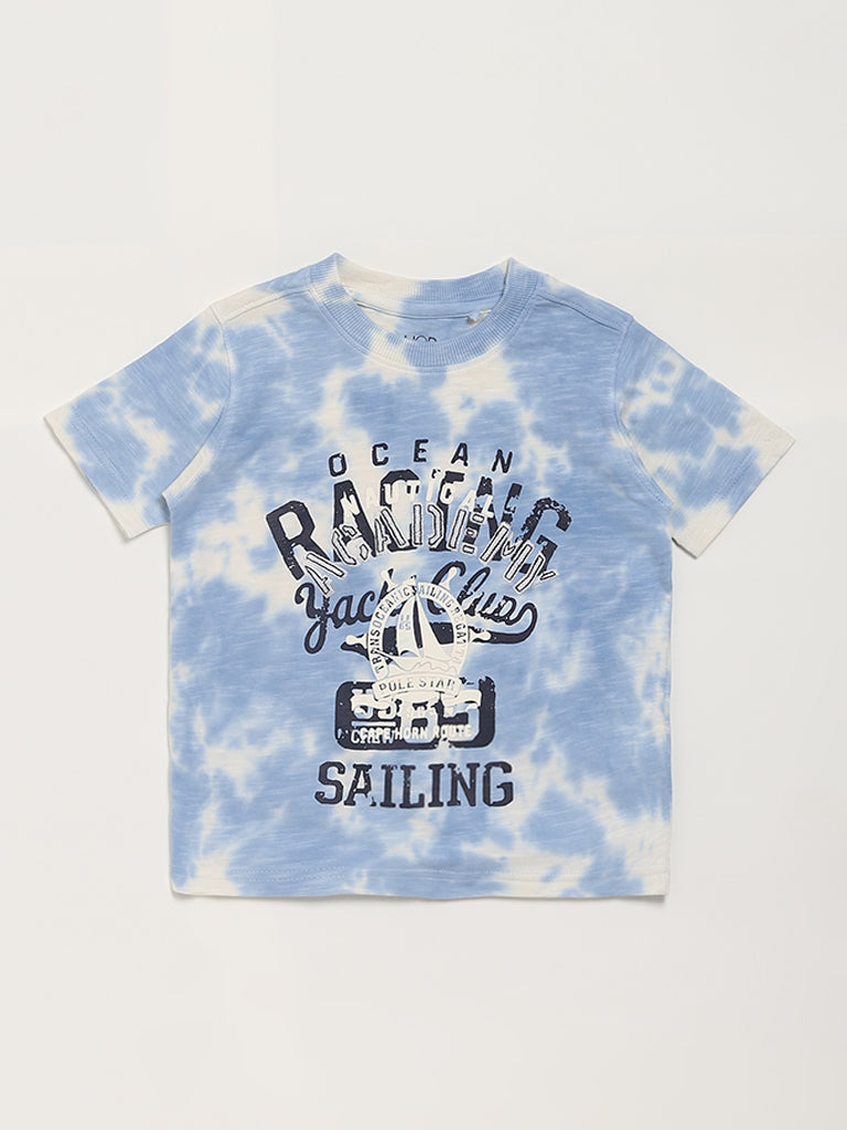 HOP Kids Tie-Dye Blue Printed T-Shirt