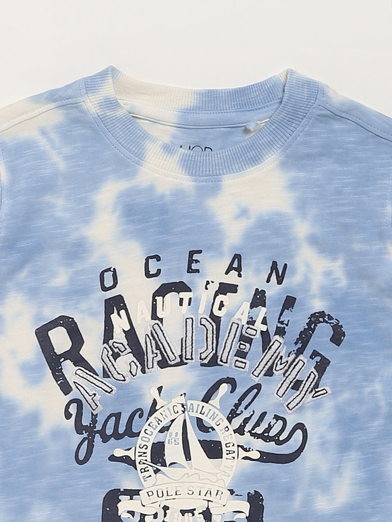 HOP Kids Tie-Dye Blue Printed T-Shirt