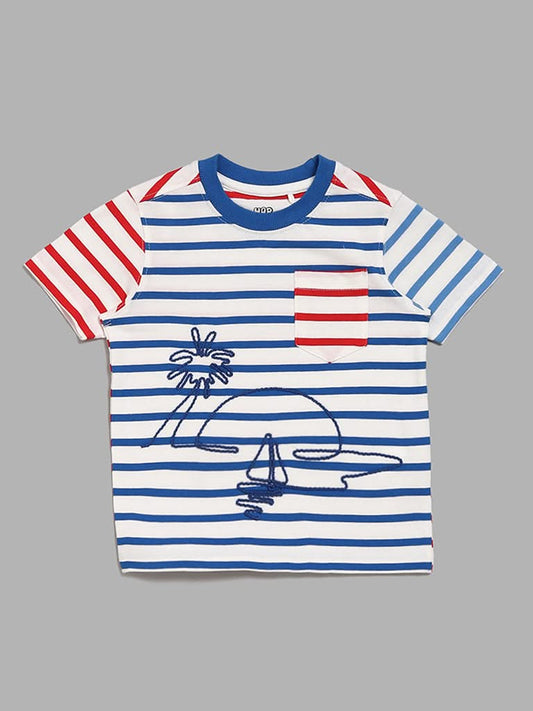 HOP Kids Blue & Red Striped T-Shirt