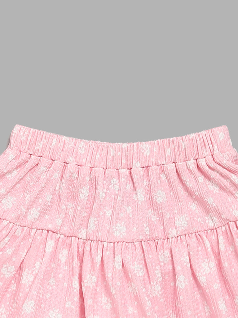 HOP Kids Floral Pink Printed Skirt