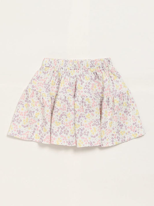 HOP Kids Floral Print White Pleated Skirt