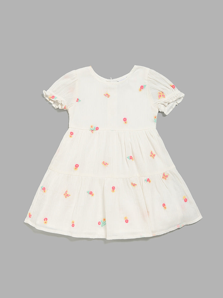 HOP Kids Off-White Embroidered Dress