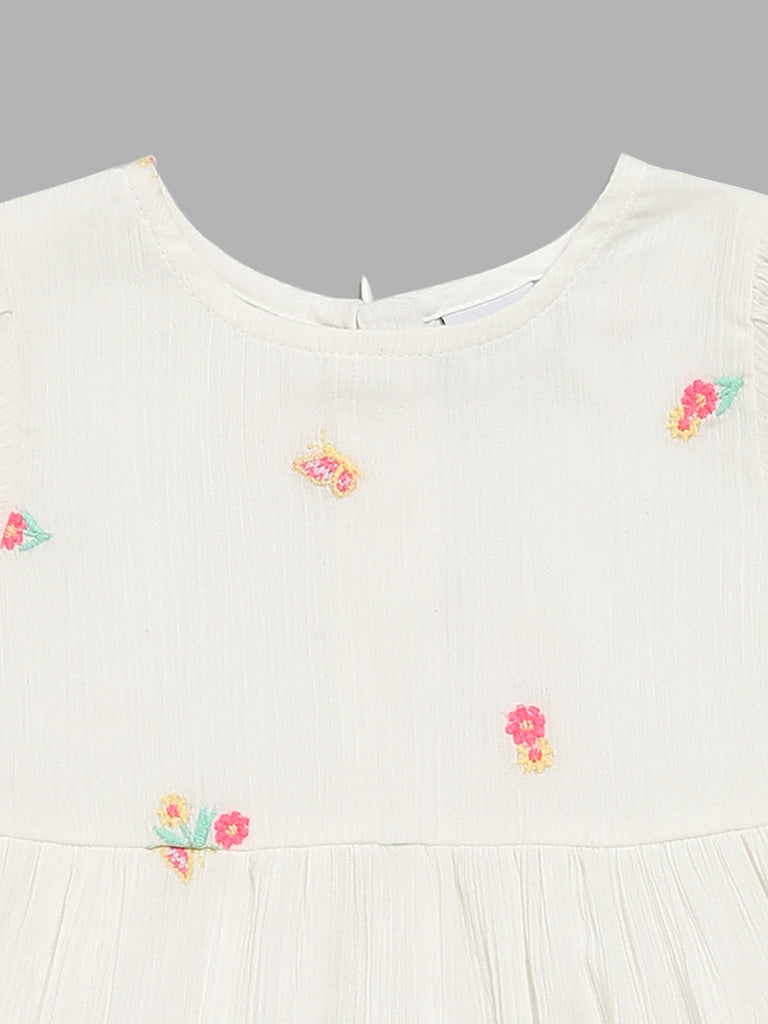 HOP Kids Off-White Embroidered Dress