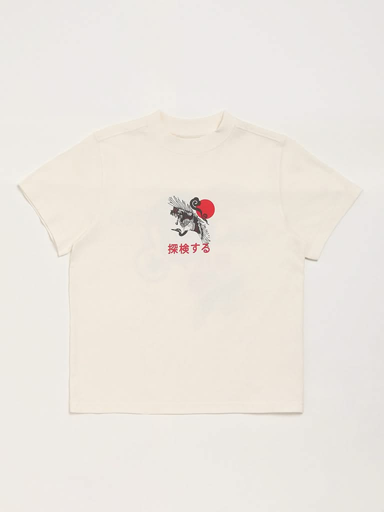 Y&F Kids Off-White Printed T-Shirt