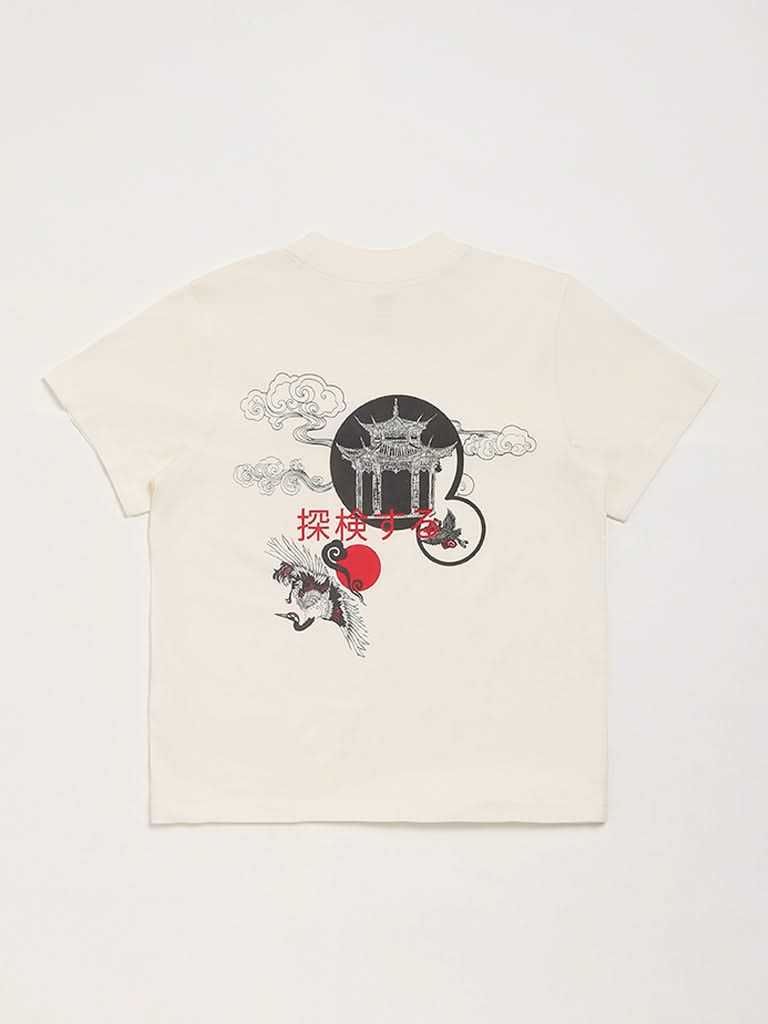 Y&F Kids Off-White Printed T-Shirt