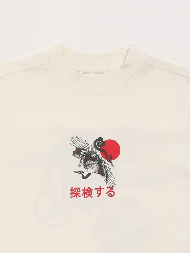 Y&F Kids Off-White Printed T-Shirt