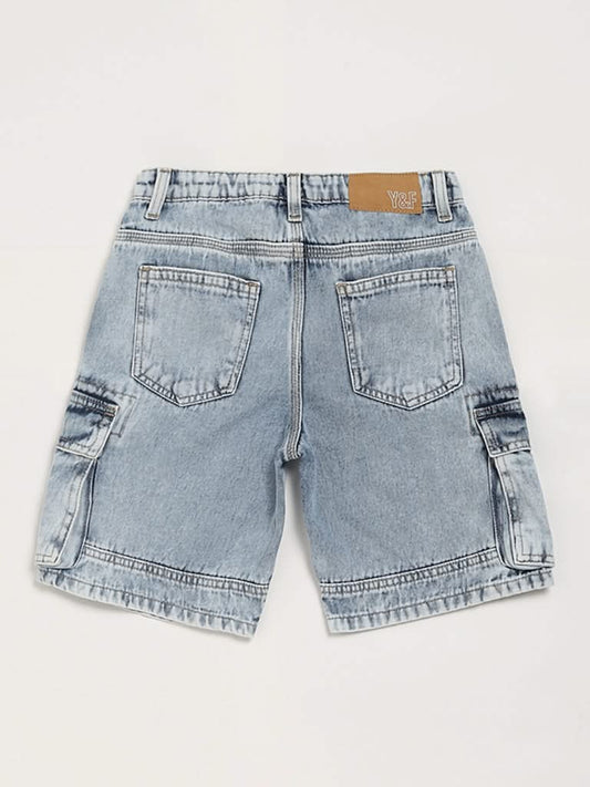 Y&F Kids Blue Mid Rise Cargo Shorts