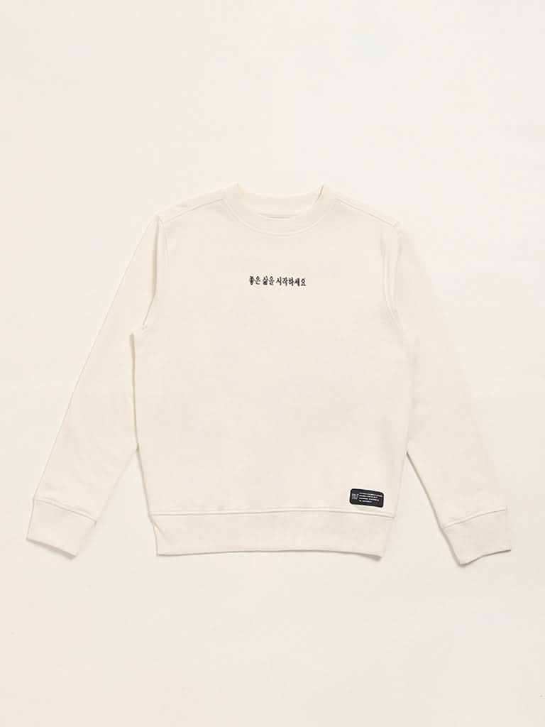 Y&F Kids Off White Printed Sweatshirt