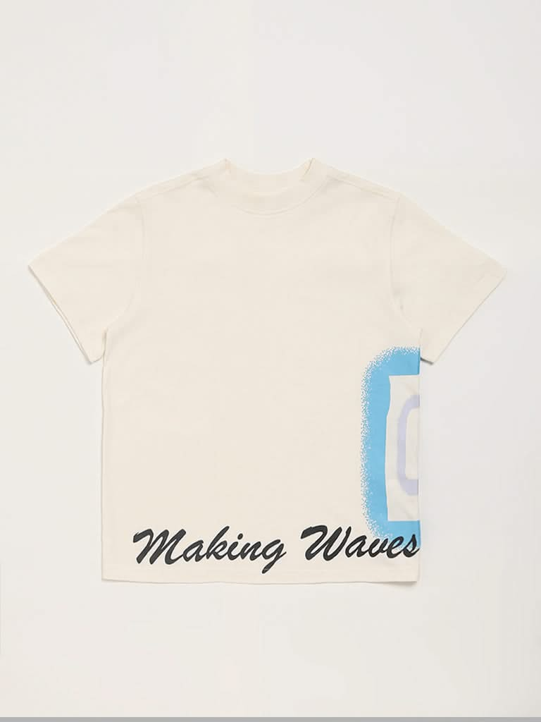 Y&F Kids Printed Off White T-Shirt