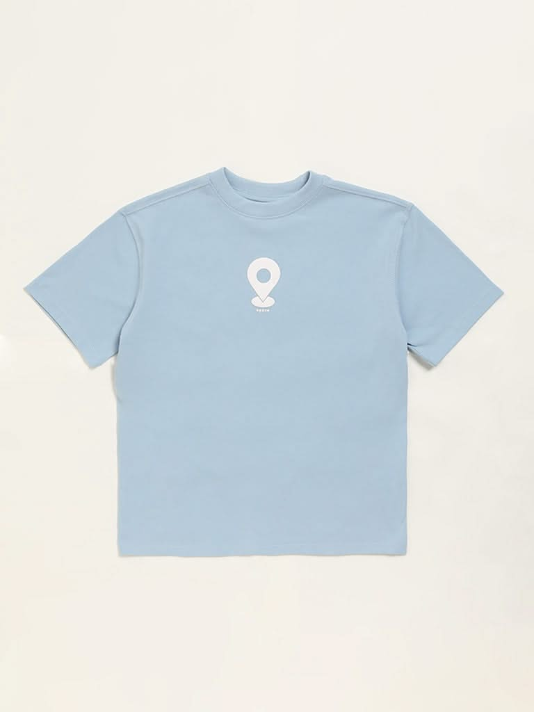 Y&F Kids Blue Printed T-Shirt