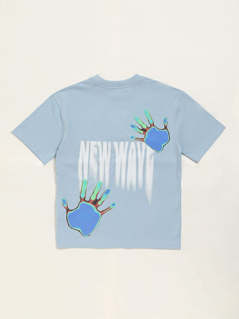 Y&F Kids Blue Printed T-Shirt