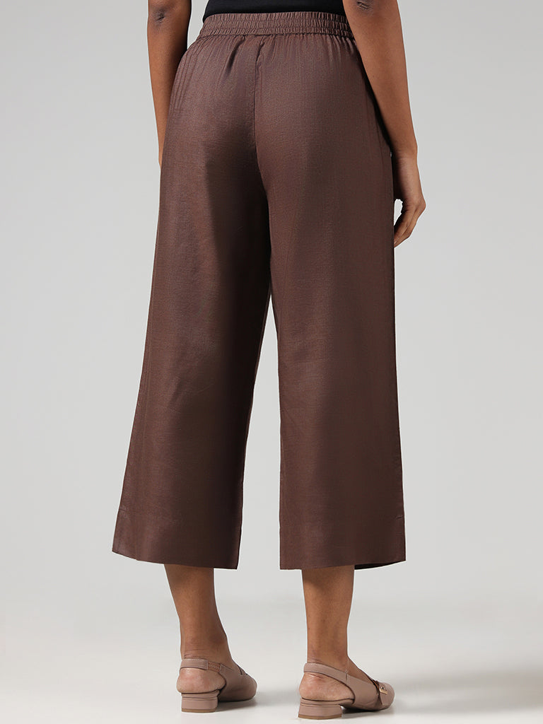 Zuba Solid Brown Ankle Length Palazzos