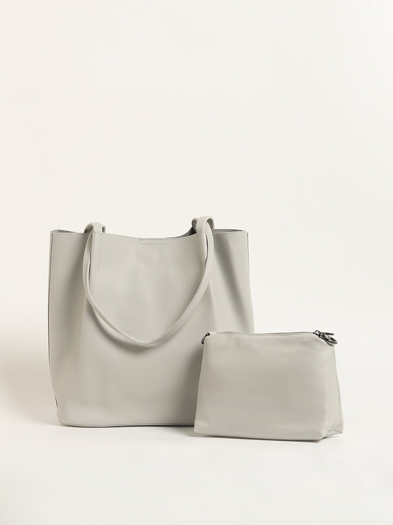 LOV Grey Quilted Tote Bag & Pouch Set