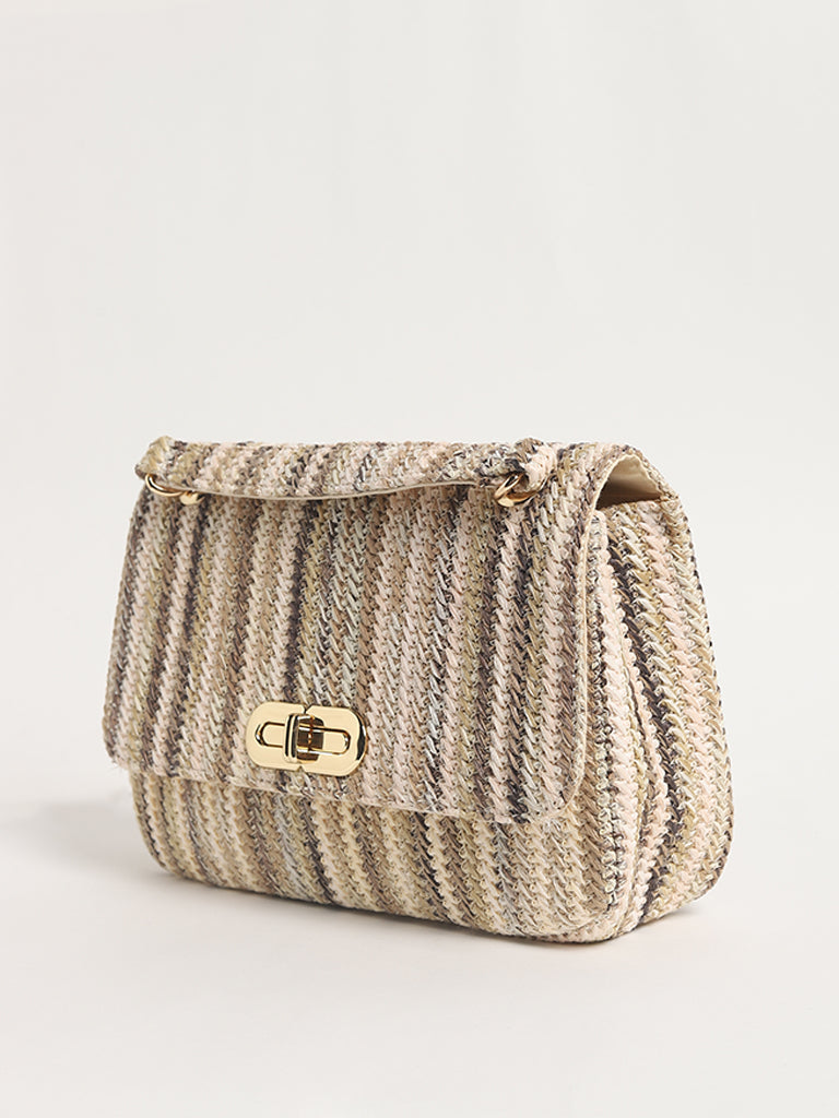 LOV Multicolor Striped Jute Shoulder Bag