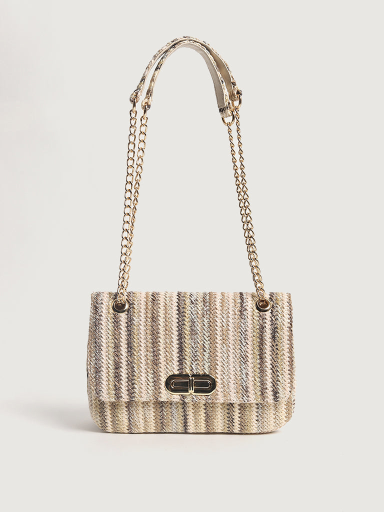 LOV Multicolor Striped Jute Shoulder Bag