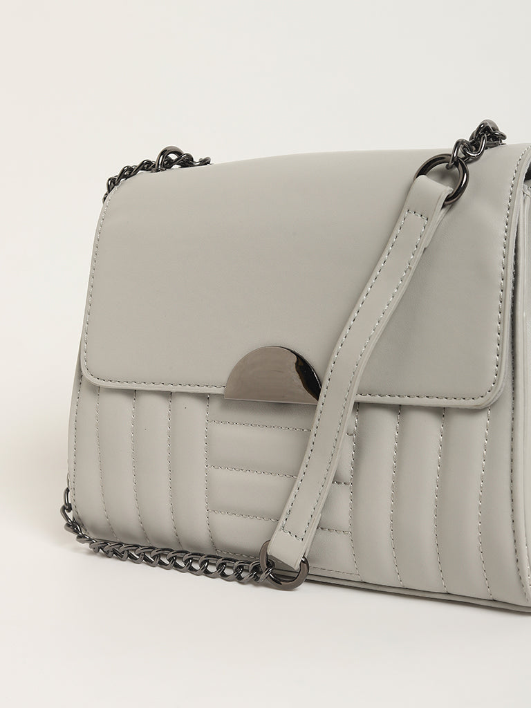 LOV Grey Chain-Trimmed Crossbody Bag