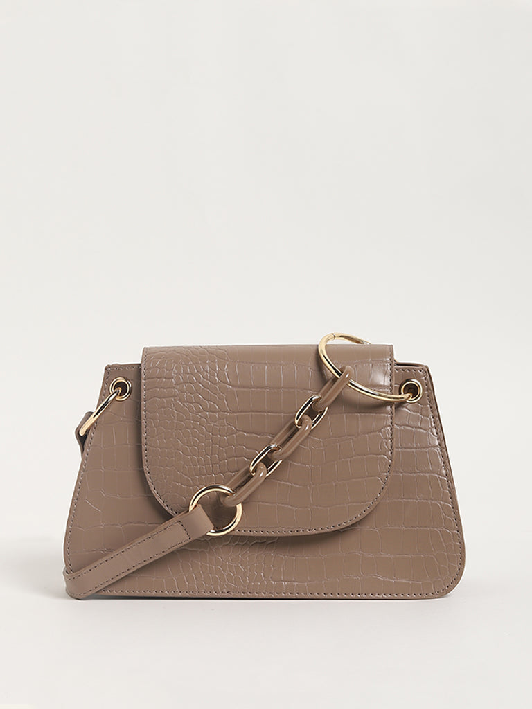 LOV Self-Patterned Beige Shoulder Bag