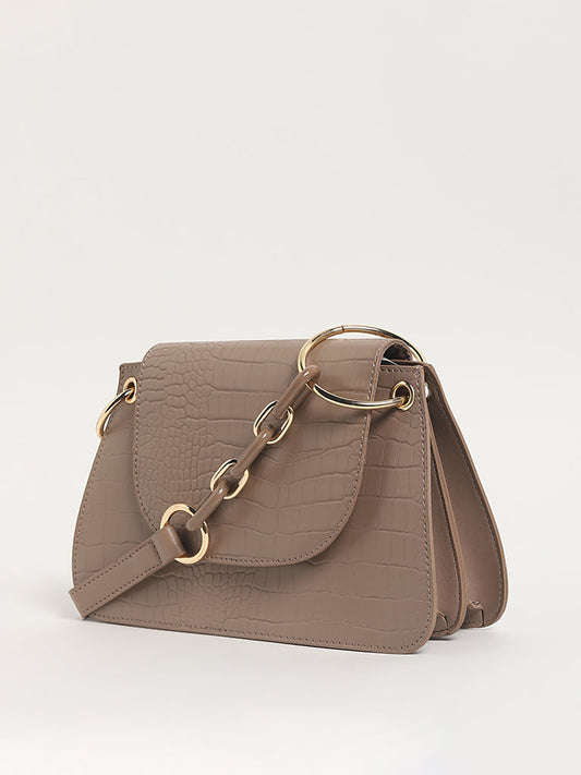 LOV Self-Patterned Beige Shoulder Bag