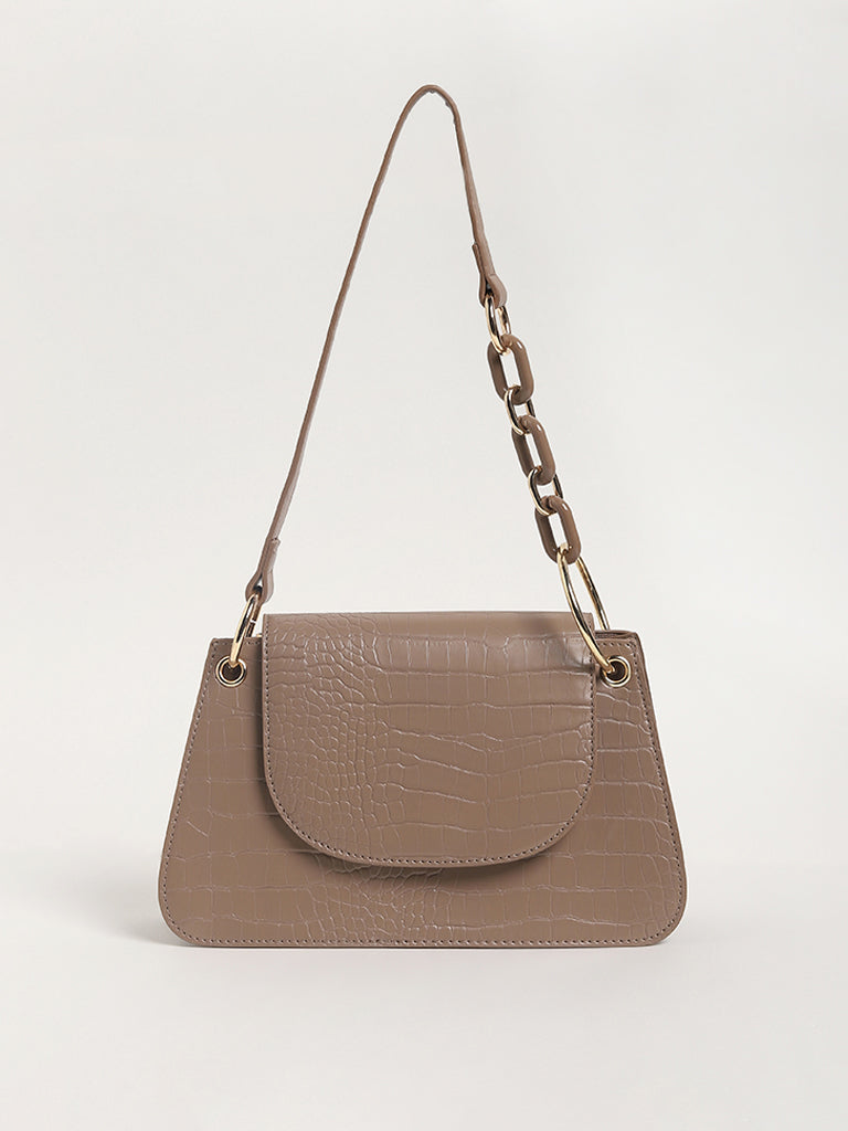 LOV Self-Patterned Beige Shoulder Bag