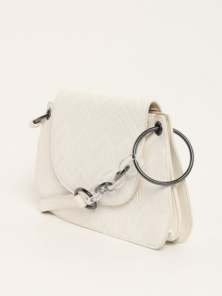 LOV White Chevron Patterned Clutch Bag