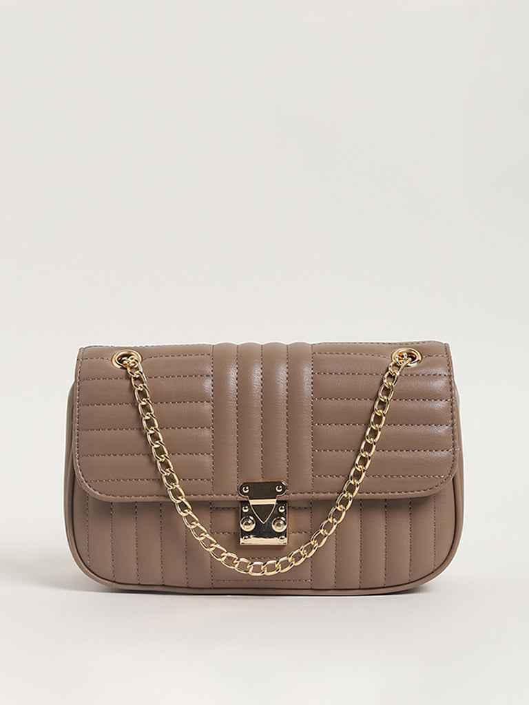 LOV Self-Patterned Beige Shoulder Bag