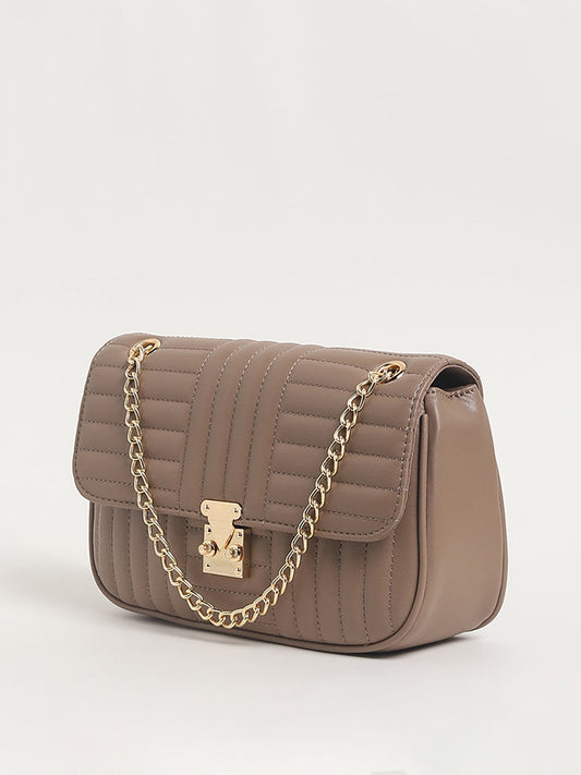 LOV Self-Patterned Beige Shoulder Bag