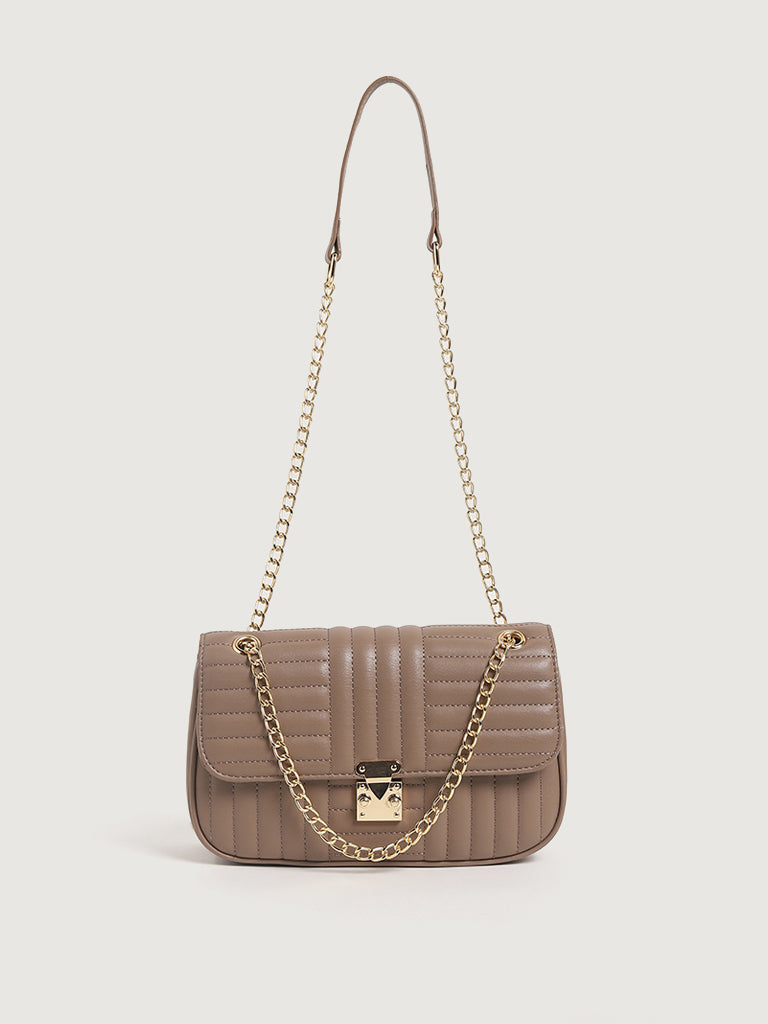 LOV Self-Patterned Beige Shoulder Bag