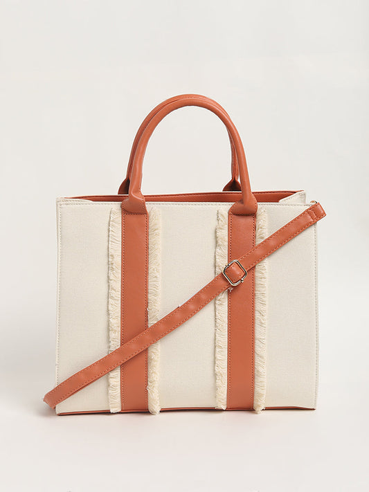 LOV Self-Patterned Off-White Tote Bag