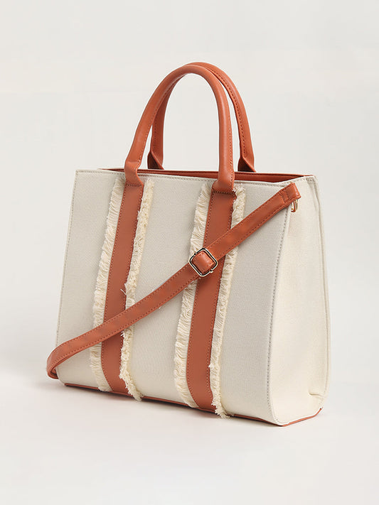 LOV Self-Patterned Off-White Tote Bag