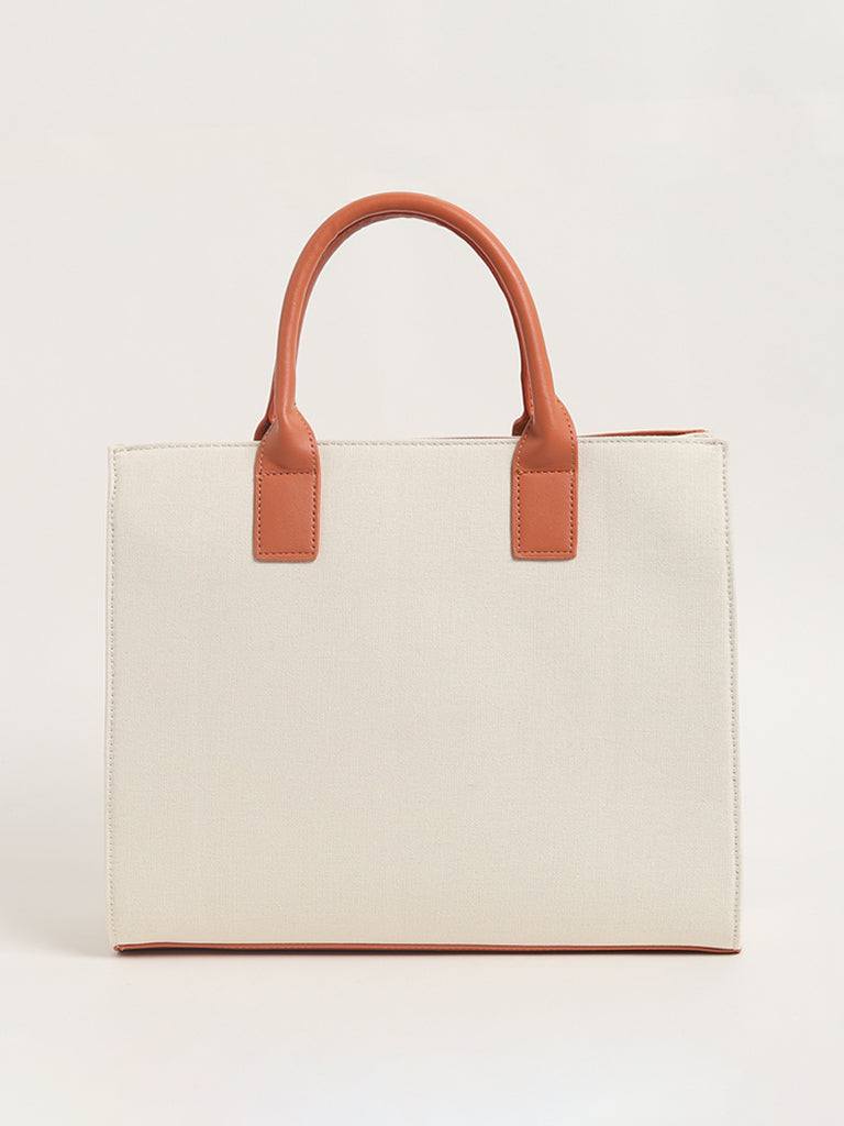 LOV Self-Patterned Off-White Tote Bag