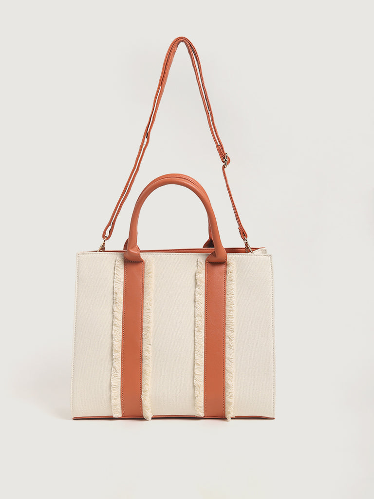 LOV Self-Patterned Off-White Tote Bag