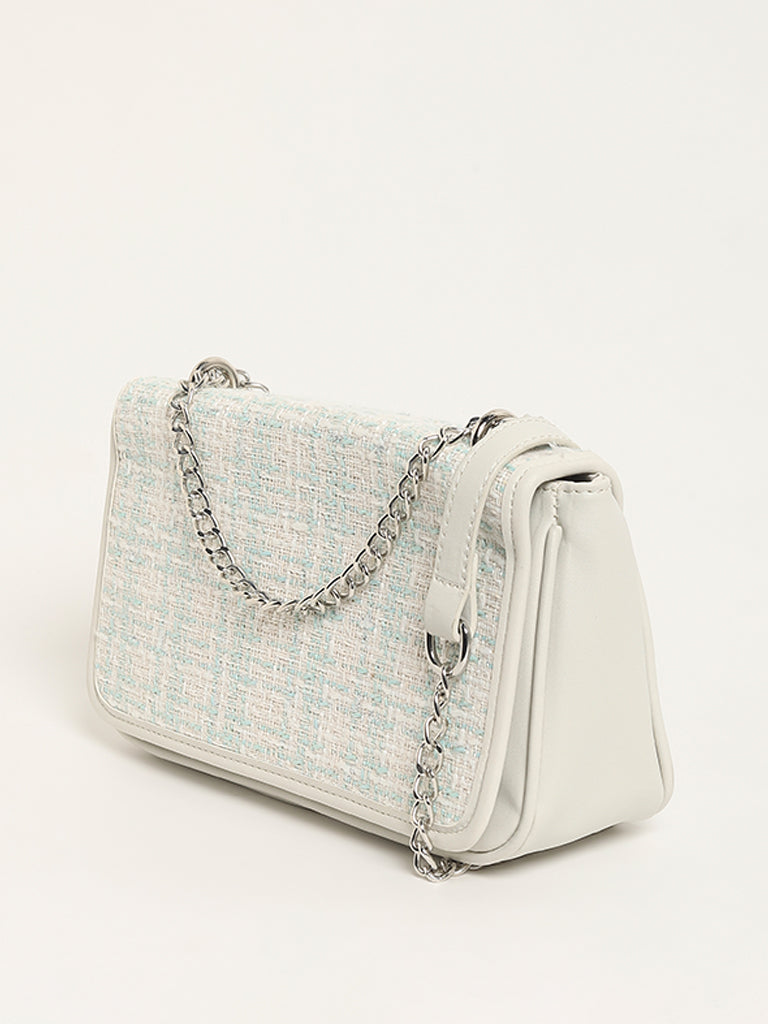 LOV White Tweed & Leather Chain Sling Bag