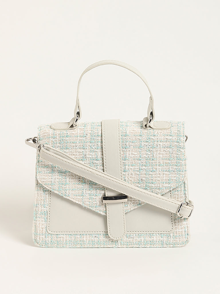 LOV White Textured Tweed Satchel Bag