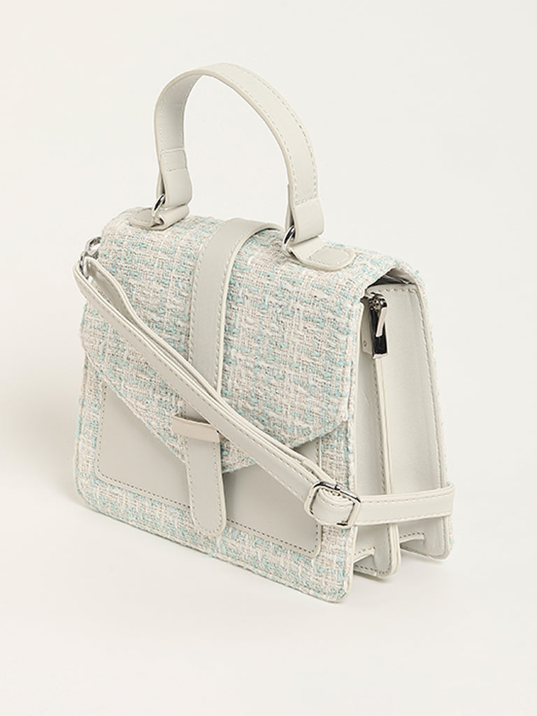 LOV White Textured Tweed Satchel Bag