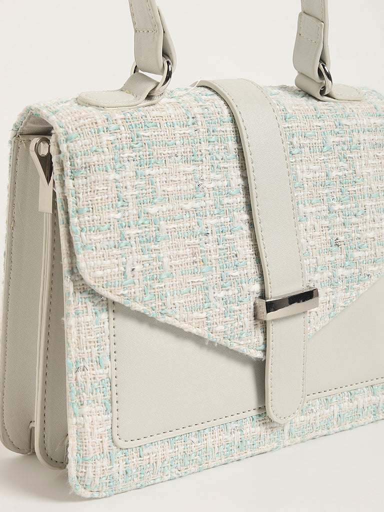 LOV White Textured Tweed Satchel Bag