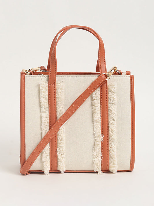 LOV Self-Patterned Off-White Tote Bag