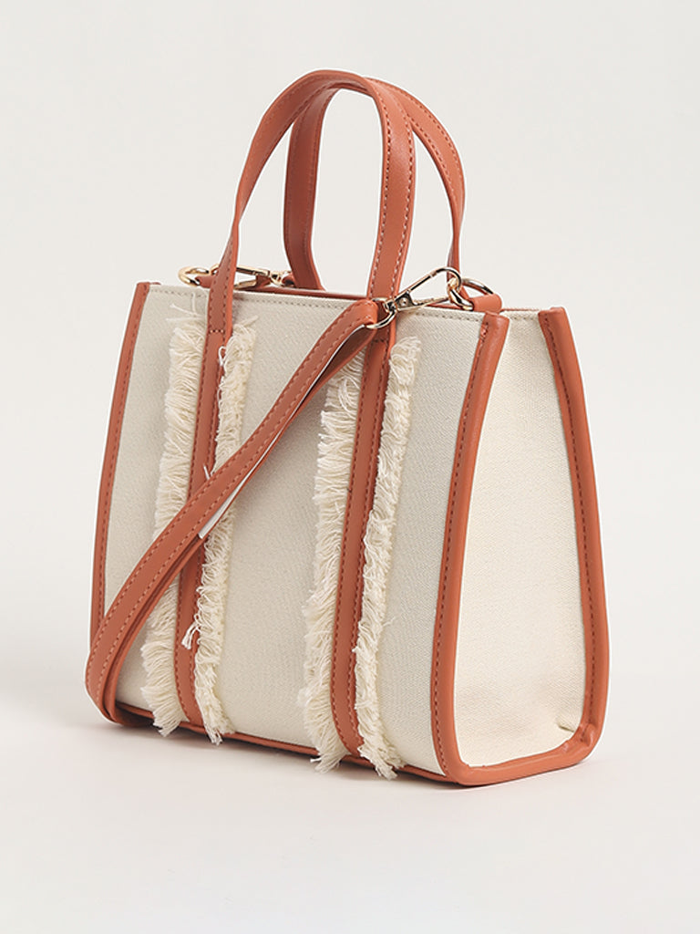 LOV Self-Patterned Off-White Tote Bag