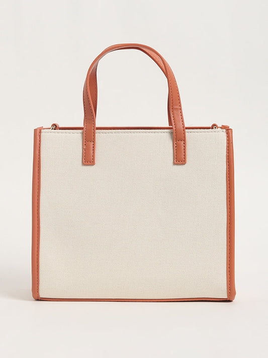 LOV Self-Patterned Off-White Tote Bag