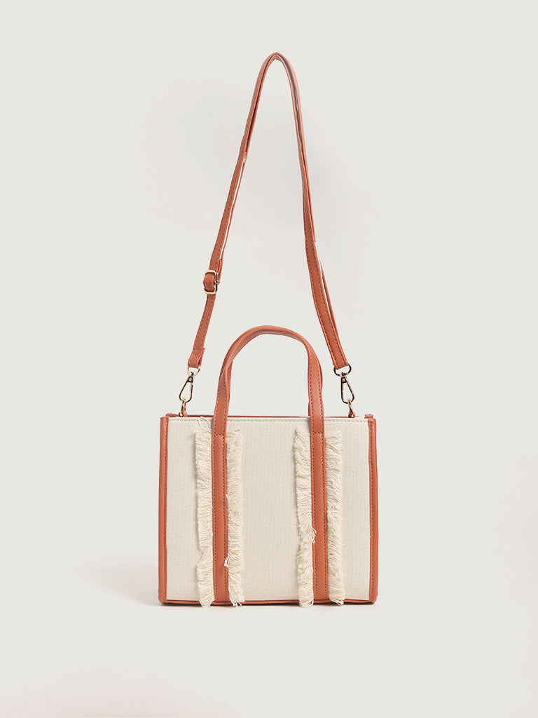 LOV Self-Patterned Off-White Tote Bag