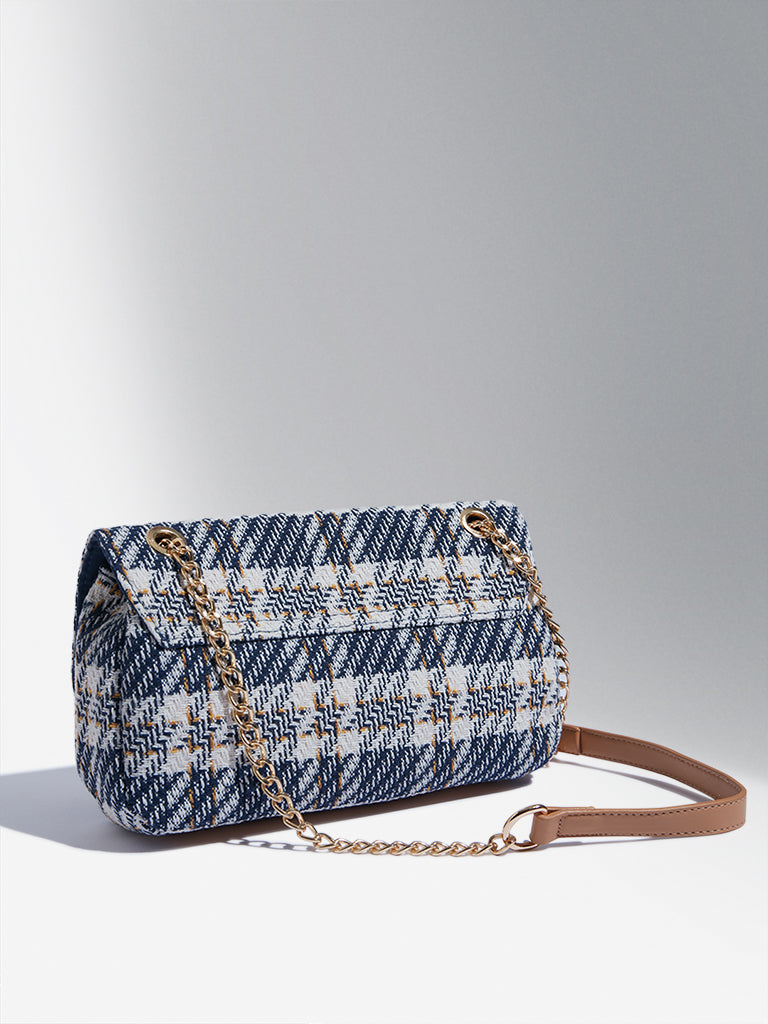 LOV Navy Knitted Checkered Sling Bag