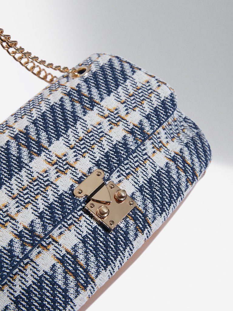 LOV Navy Knitted Checkered Sling Bag