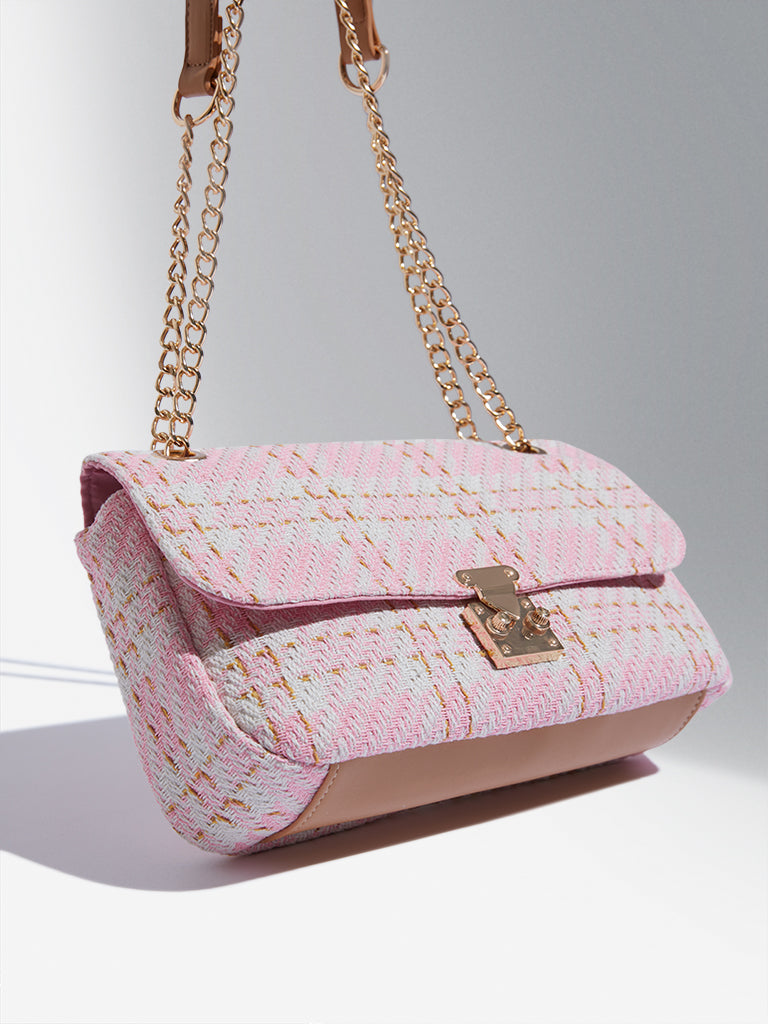 LOV Pink Knitted Checkered Sling Bag