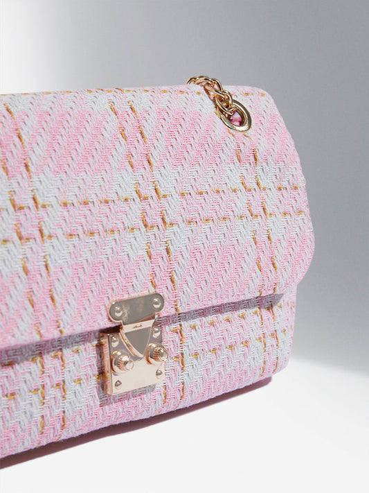 LOV Pink Knitted Checkered Sling Bag