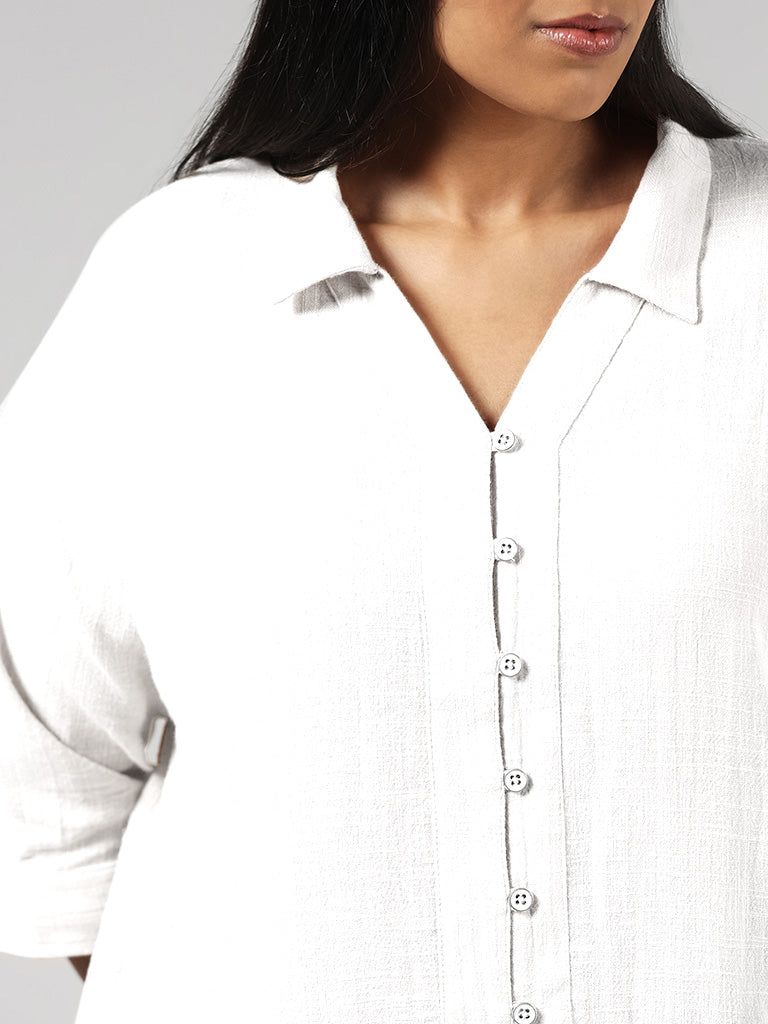 Gia Solid White Cotton High-Low Shirt