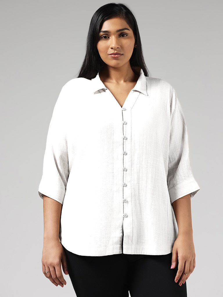 Gia Solid White Cotton High-Low Shirt