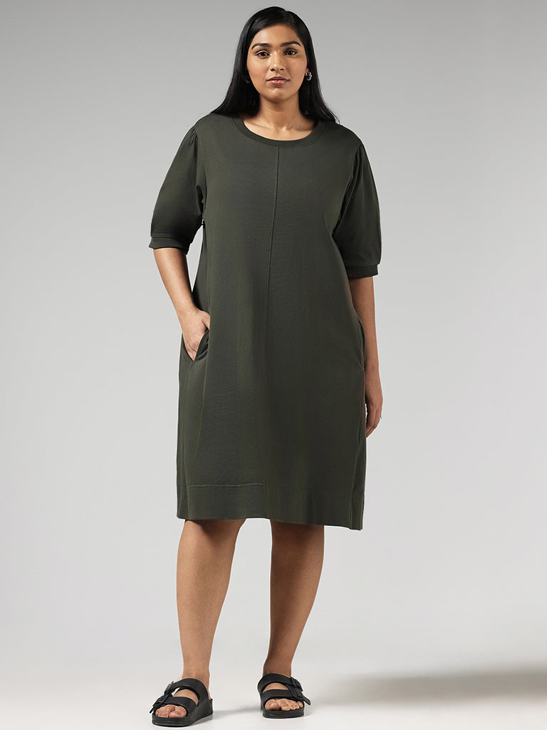 Gia Solid Olive Cotton Dress